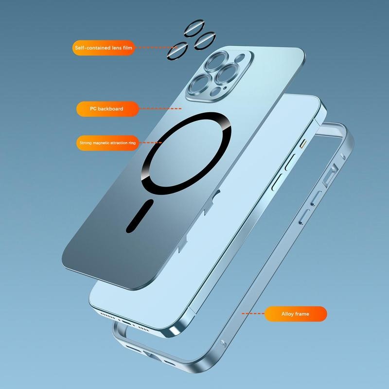 Ultra Thin Aluminum Metal MagSafe Magnetic Case for iPhone 16 15 14 13 12 Pro Max & Plus - Slim Shockproof Full Coverage Protective Cover with Lens Protection, Wireless Charging Compatible