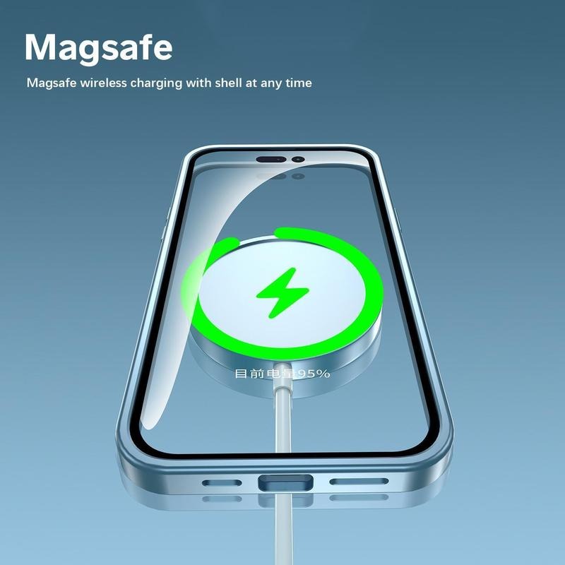 Ultra Thin Aluminum Metal MagSafe Magnetic Case for iPhone 16 15 14 13 12 Pro Max & Plus - Slim Shockproof Full Coverage Protective Cover with Lens Protection, Wireless Charging Compatible