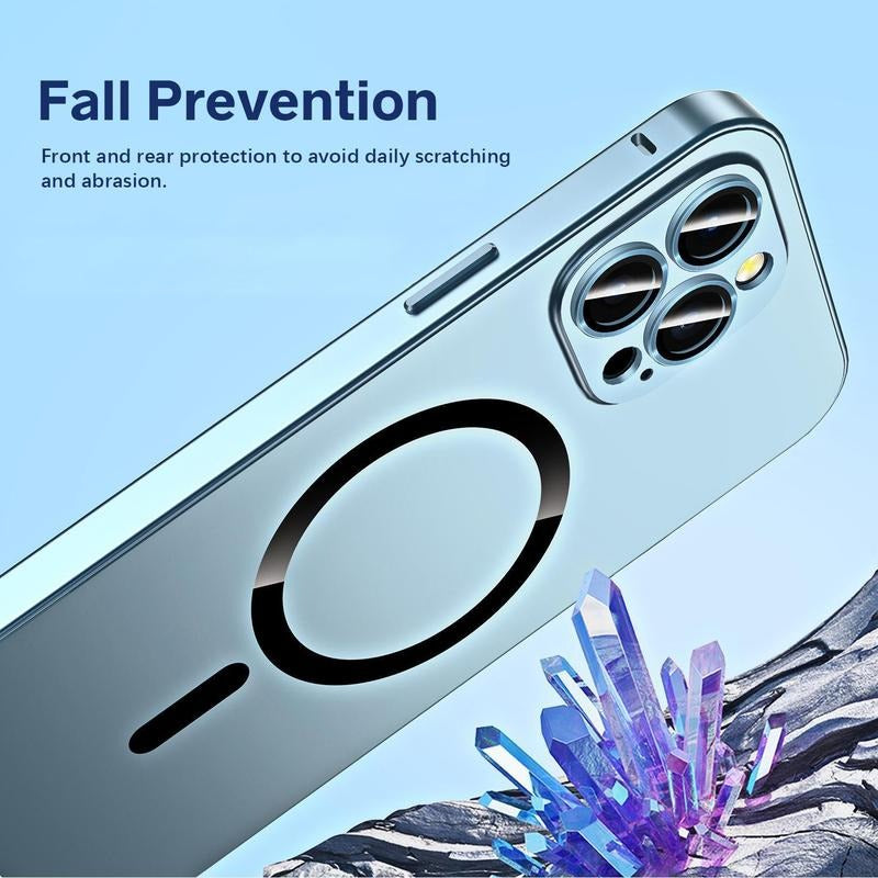 Ultra Thin Aluminum Metal MagSafe Magnetic Case for iPhone 16 15 14 13 12 Pro Max & Plus - Slim Shockproof Full Coverage Protective Cover with Lens Protection, Wireless Charging Compatible
