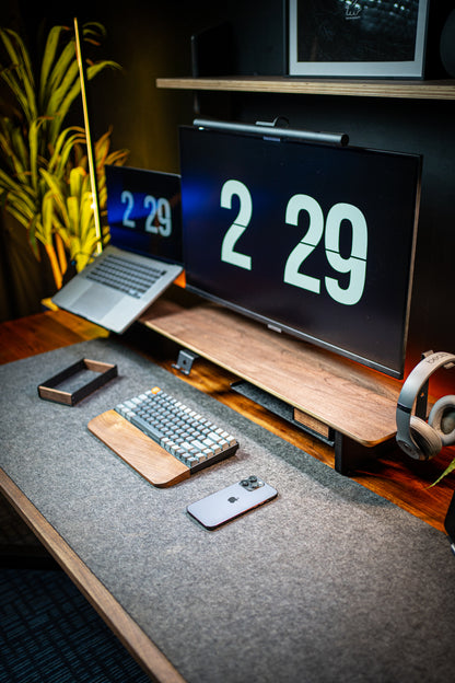 ZM Modular M10 Dual Monitor Stand: Handmade Birch & Walnut Multi-Layer Solid Wood Desktop Shelf