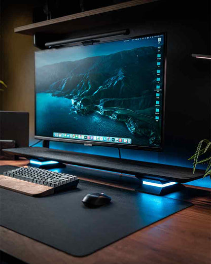 R20 Luminous Monitor Stand: The Ultimate RGB-Enhanced Wooden Display Stand for an Elevated Workspace